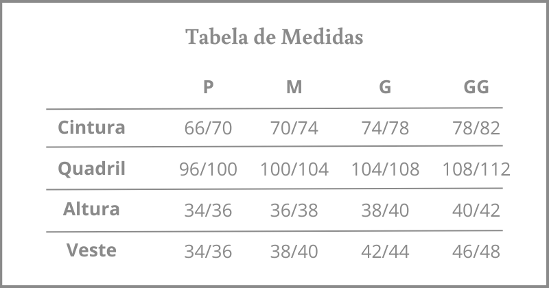 tabela de medidas